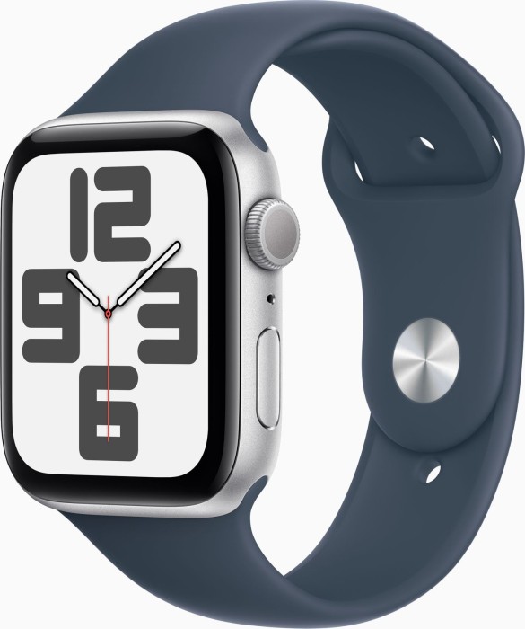 Apple Watch SE 2022 (GPS) 44mm srebrny z paskiem sportowym M/L sturmblau