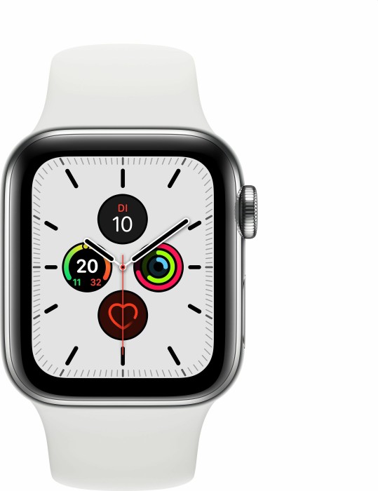 Apple Watch Series 5 (GPS + Cellular) 40mm Edelstahl silber mit Sportarmband weiß