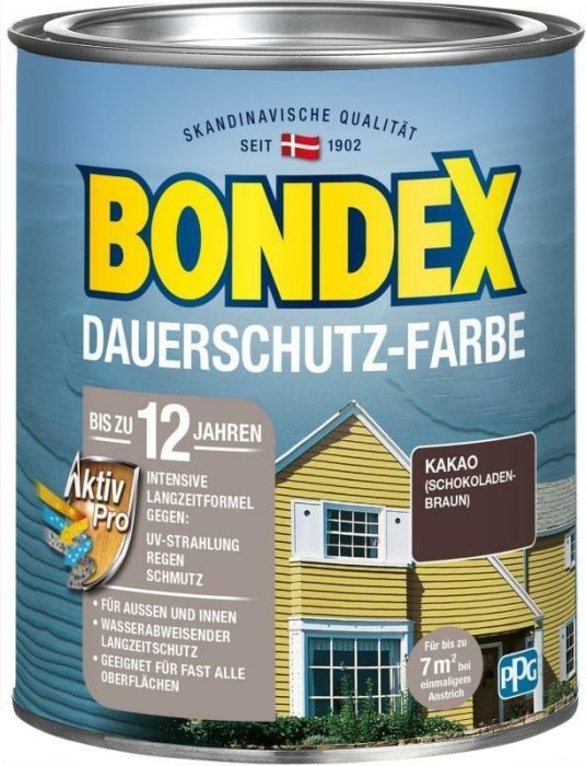 Bondex Dauerschutz-Farbe Holzschutzmittel kakao/schokoladenbraun, 750ml