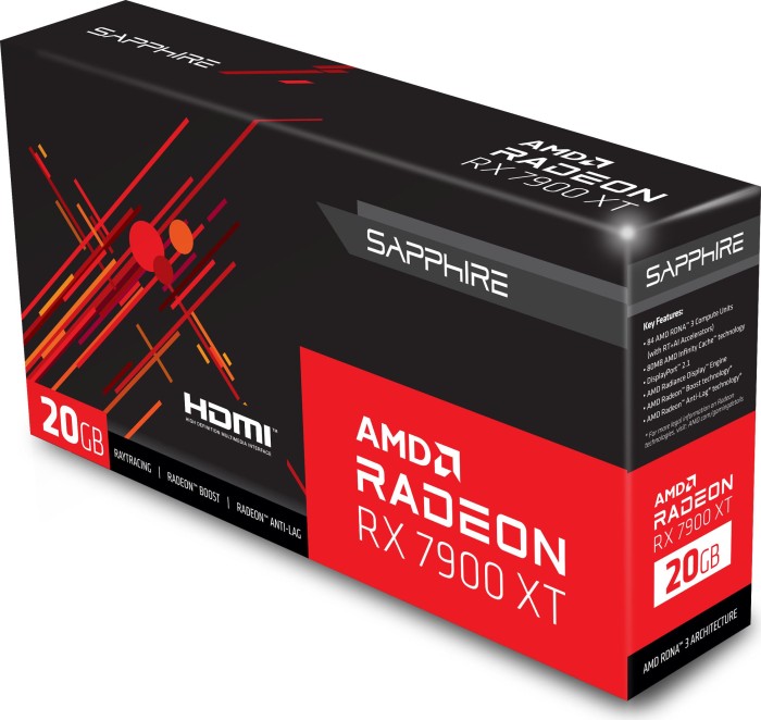 Sapphire AMD Radeon RX 7900 XT, 20GB GDDR6, HDMI, 2x DP, USB-C, lite retail