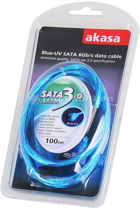 Akasa Blue-UV SATA 6Gb/s przewód 1m łamany z zatrzaskiem
