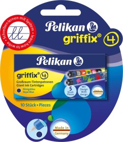 Pelikan griffix Großraum Tintenpatronen für griffix 4 Füllhalter, farbig bedruckt, blau, 10er-Pack (960559)