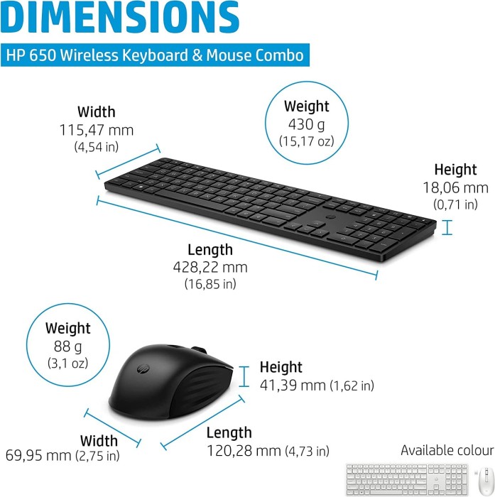 HP 650 Wireless keyboard and Mouse Combo, czarny, USB, IT