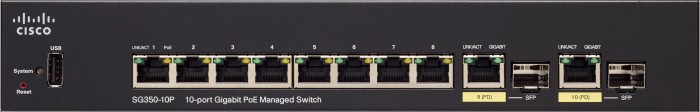 Cisco SG350 Desktop Gigabit Managed switch, 8x RJ-45, 2x RJ-45/SFP, 62W UPoE