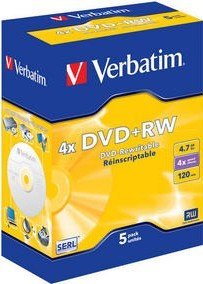 Verbatim DVD+RW 4.7GB, 2.4x, sztuk 5 Videobox