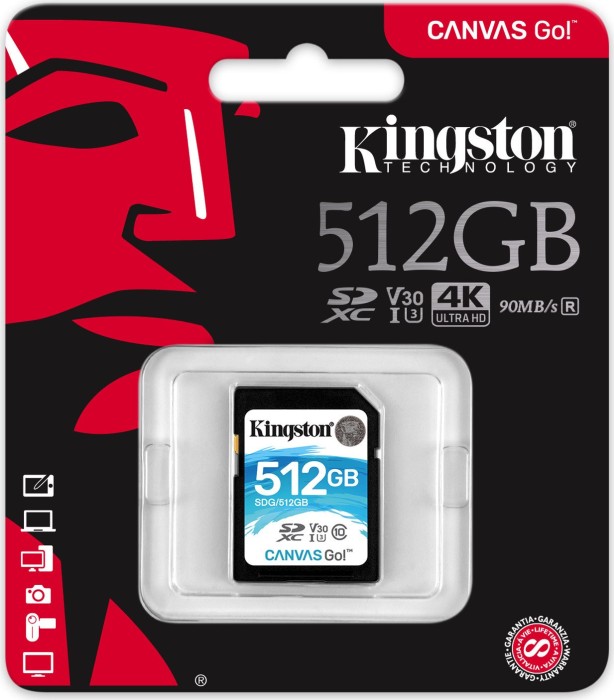 Kingston Canvas Go! R90/W45 SDXC 512GB, UHS-I U3, Class 10