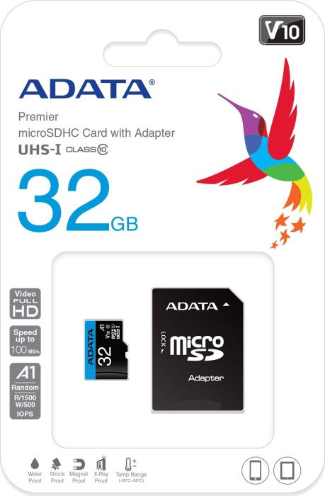 ADATA Premier R100/W25 microSDHC 32GB Kit, UHS-I U1, A1, Class 10