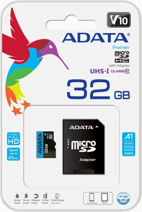 ADATA Premier R100/W25 microSDHC 32GB Kit, UHS-I U1, A1, Class 10