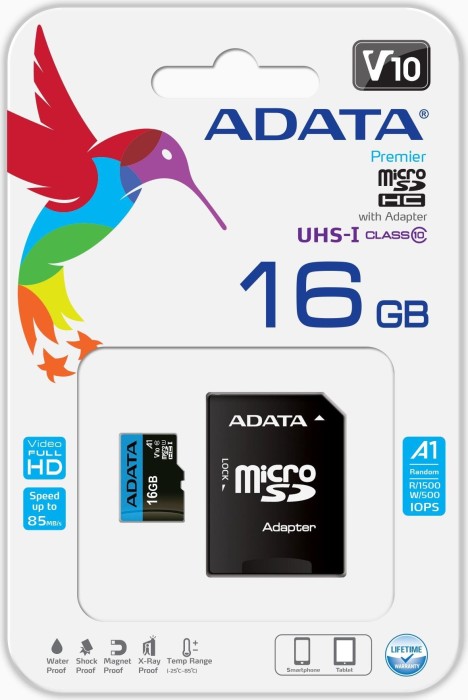 ADATA Premier R100/W25 microSDHC 16GB Kit, UHS-I U1, A1, Class 10