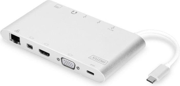 Digitus uniwersalny stacja dokująca srebrny, Multiport, hub USB, Dual-Slot-Czytniki kart pamięci, USB-C 3.0 [wtyczka]
