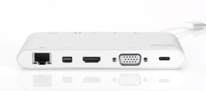 Digitus uniwersalny stacja dokująca srebrny, Multiport, hub USB, Dual-Slot-Czytniki kart pamięci, USB-C 3.0 [wtyczka]