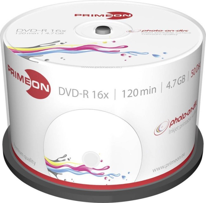 Primeon foto-on-disc DVD-R 4.7GB 16x, Cake Box 50 sztuk do nadruku
