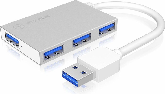 ICY BOX USB 3.0 Hub, 4 Port, Alu-Gehäuse, super dünn, silver dünn, silver