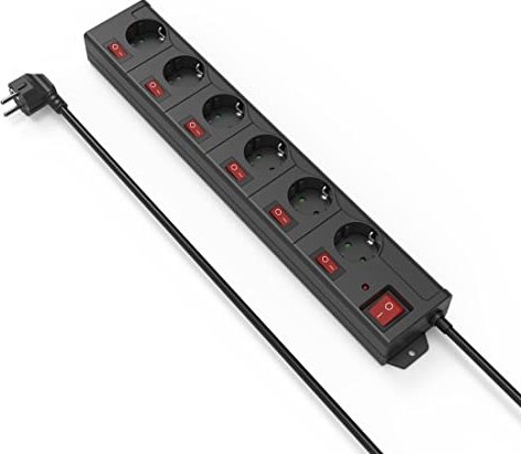 Hama Steckdosenleiste einzeln schaltbar mit Überspannungsschutz, 6-fach, 1.4m, schwarz