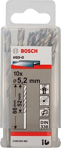 Bosch Professional HSS-G wiertło spiralne 5.2x52x86mm, sztuk 10