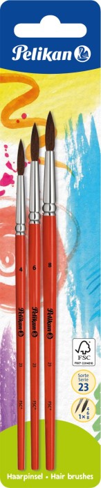 Pelikan Haarpinsel Sorte 23 Rozmiar 4/6/8, zestaw 3 sztuk, opakowanie typu blister