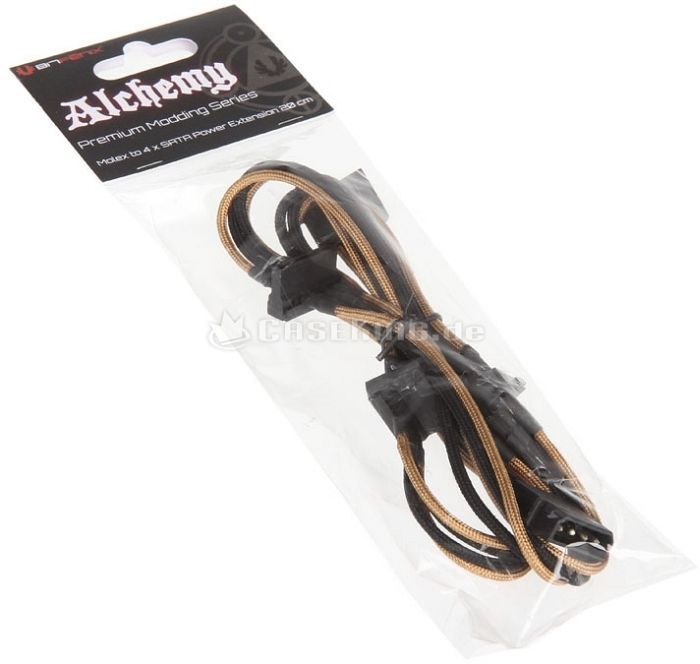 BitFenix Alchemy SATA-Stromadapter 4-Pin [IDE] auf 4x 15-Pin [SATA] 20cm, sleeved gold/schwarz