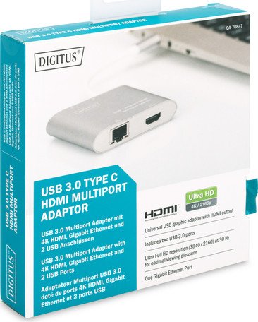 Digitus USB-C na HDMI Multiport adapter srebrny/biały