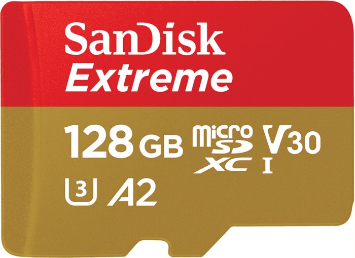 SanDisk Extreme R190/W90 microSDXC 128GB Kit, UHS-I U3, A2, Class 10