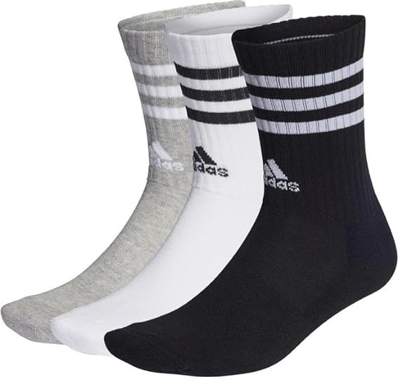 adidas 3-paski Cushioned Crew Skarpety średni grey heather/white/black, 3 para