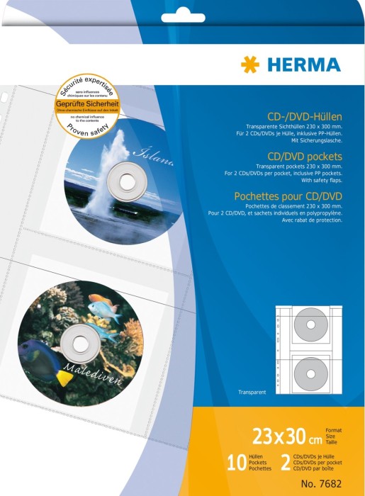 Herma CD/DVD-Sichthüllen transparent, 230x300mm, hoch, 10 Stück