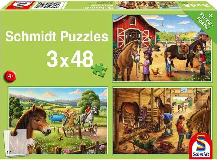 Schmidt Spiele Kinderpuzzle – 3x48 Teile Baustellenfahrzeuge, Für Kinder Ab 4 Jahren (96,8x69,2 Cm)