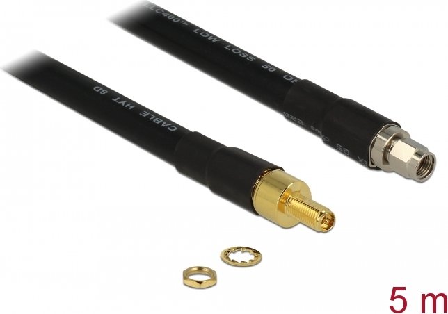 DeLOCK kabel antenowy RP-SMA wtyczka/RP-SMA gniazdko CFD400 LLC400, 5m, czarny