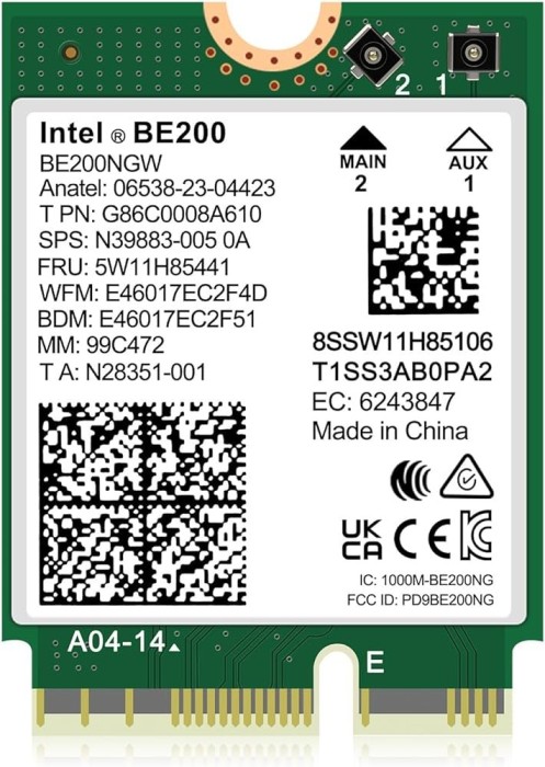 Intel Wi-Fi 7 BE200 bez vPro, 2.4GHz/5GHz/6GHz WLAN, Bluetooth 5.4, M.2/E-Key