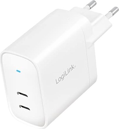 LogiLink USBadaptery gniazdka 2x USB-C-Port GaN-technologia PD 65W biały