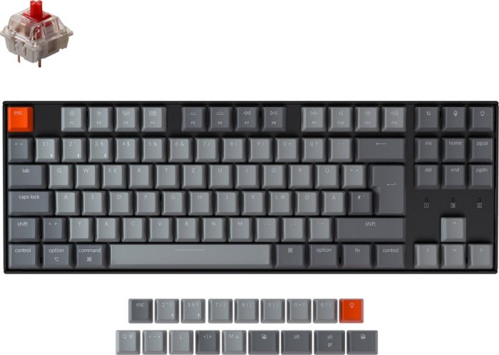 Keychron K8, 80% TKL, schwarz, LEDs weiß, Gateron RED, USB/Bluetooth, DE