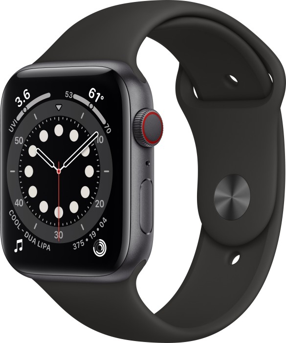 Apple Watch Series 6 (GPS + Cellular) 44mm Aluminium space grau mit Sportarmband schwarz
