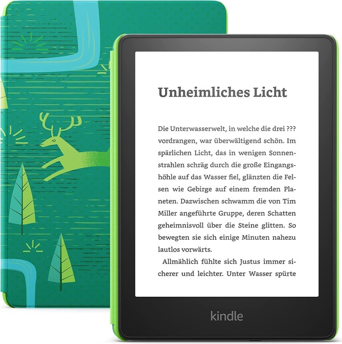 Amazon Kindle Paperwhite Kids 11. Gen schwarz 8GB, ohne Werbung, inkl. Hülle Juwelenwald