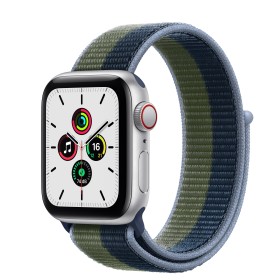 Apple Watch SE (GPS + Cellular) 40mm silber mit Sport Loop abyssblau/moosgrün