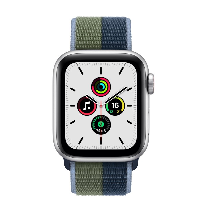 Apple Watch SE (GPS + Cellular) 40mm silber mit Sport Loop abyssblau/moosgrün