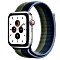 Apple Watch SE (GPS + Cellular) 44mm silber mit Sport Loop abyssblau/moosgrün (MKT03FD)