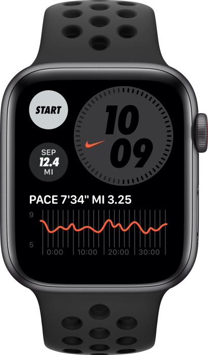 Apple Watch Nike SE (GPS + Cellular) 44mm space grau mit Sportarmband anthrazit/schwarz