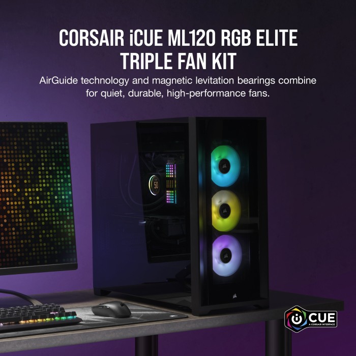 Corsair ML Series iCUE ML120 RGB Elite Triple Fan Kit, biały, sterowanie LED, 120mm, sztuk 3