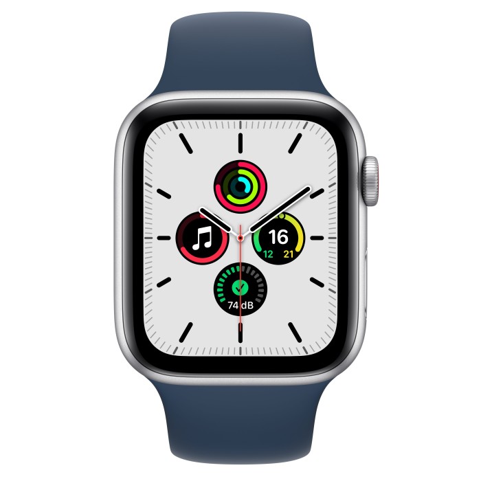 Apple Watch SE (GPS + Cellular) 44mm silber mit Sportarmband abyssblau