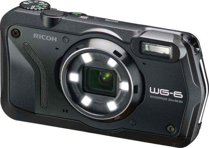 Ricoh WG-6 – Digitalkamera – Kompaktkamera – 20.0 MPix – 4K / 30 BpS – 5x optischer Zoom – Unterwasser bis zu 20 m – Schwarz