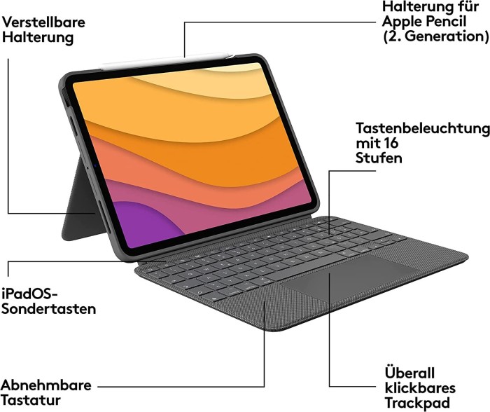 Logitech Combo Touch, KeyboardDock für Apple iPad Air 4/Air 5 10.9" grau, DE