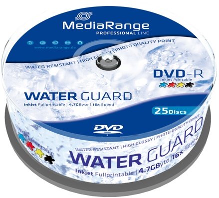 MediaRange Professional Line DVD-R 4.7GB 16x Waterguard, Cake Box 25 sztuk do nadruku