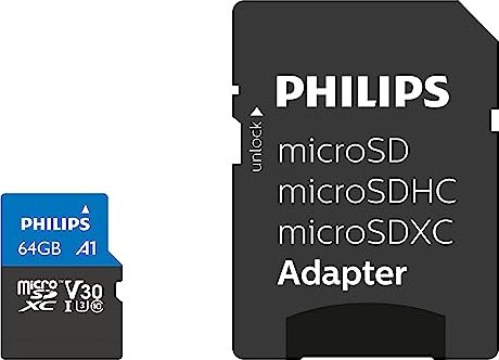 Philips Ultra Pro R100/W45 microSDXC 64GB Kit, UHS-I U3, A1, Class 10