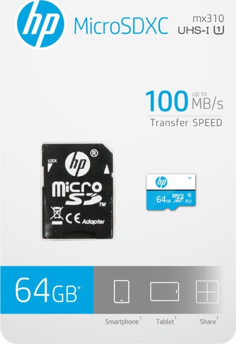 PNY HP mi210/mx310 R100/W30 microSDXC 64GB Kit, UHS-I U1, Class 10