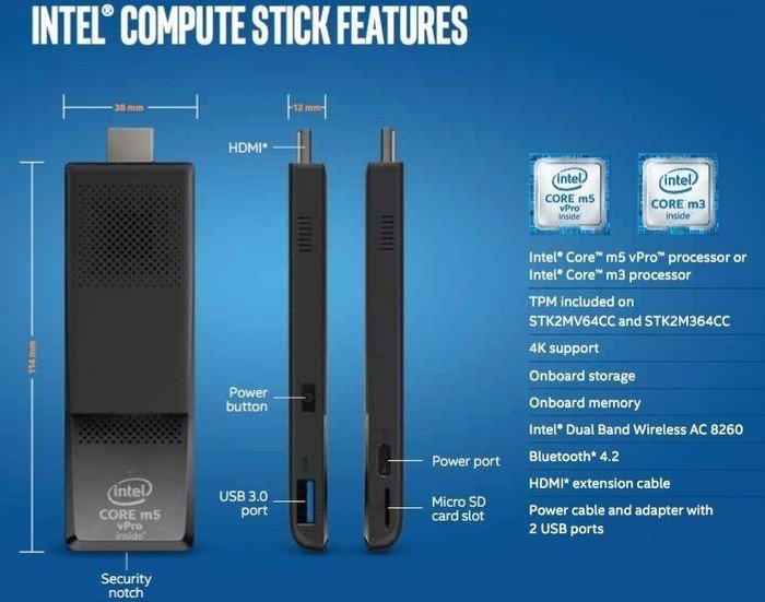 Intel Compute Stick STK2m364CC, Core m3-6Y30, 4GB RAM, 64GB Flash