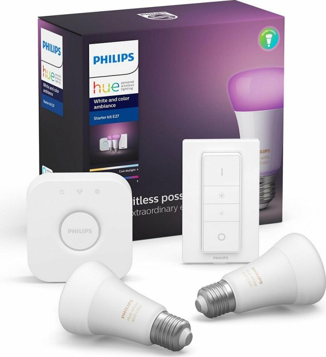 Philips Hue White Ambiance Starter Set 2x E27 LED Lampe BT mit Dimmschalter 