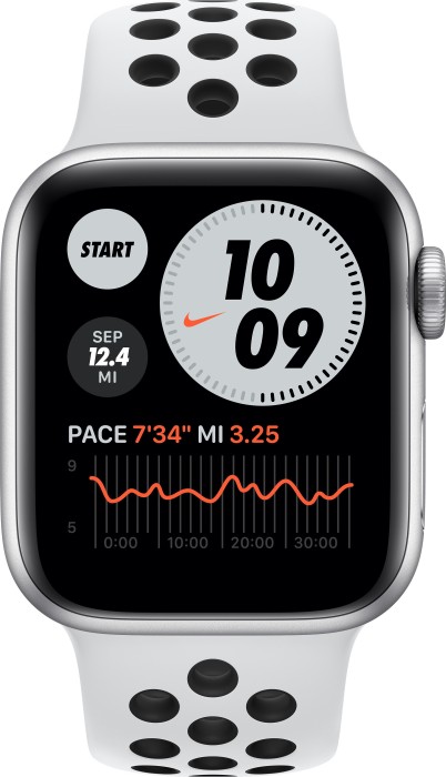 Apple Watch Nike Series 6 (GPS + Cellular) 40mm Aluminium silber mit Sportarmband platinum/schwarz