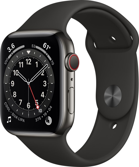 Apple Watch Series 6 (GPS + Cellular) 44mm Edelstahl graphit mit Sportarmband schwarz