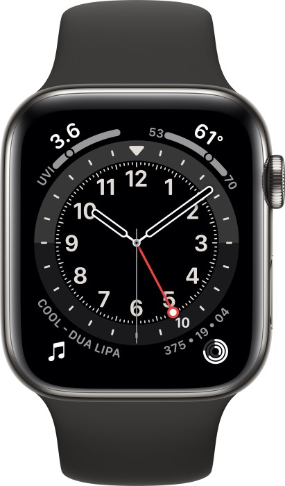 Apple Watch Series 6 (GPS + Cellular) 44mm Edelstahl graphit mit Sportarmband schwarz