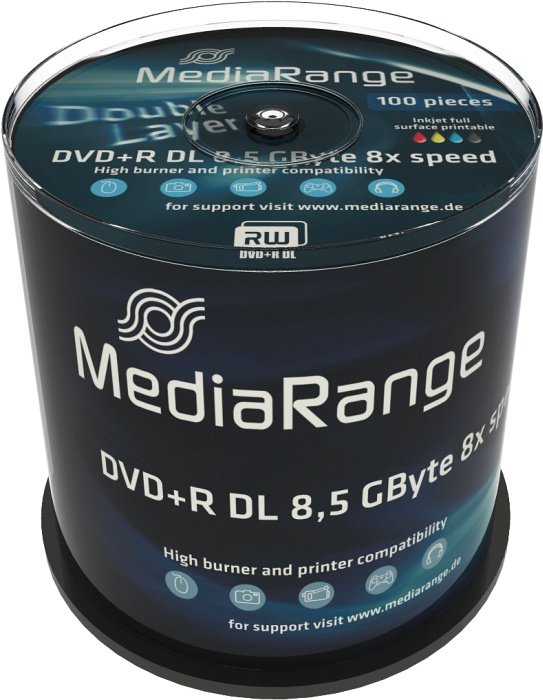 MediaRange DVD+R 8.5GB DL 8x, 100er Spindel printable