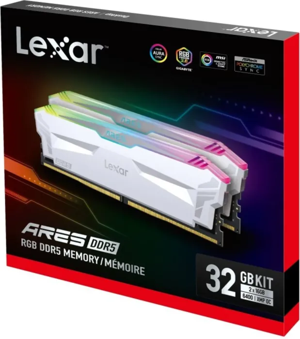 Lexar ARES RGB White DIMM Kit 32GB, DDR5-6400, CL32-38-38-76, on-die ECC